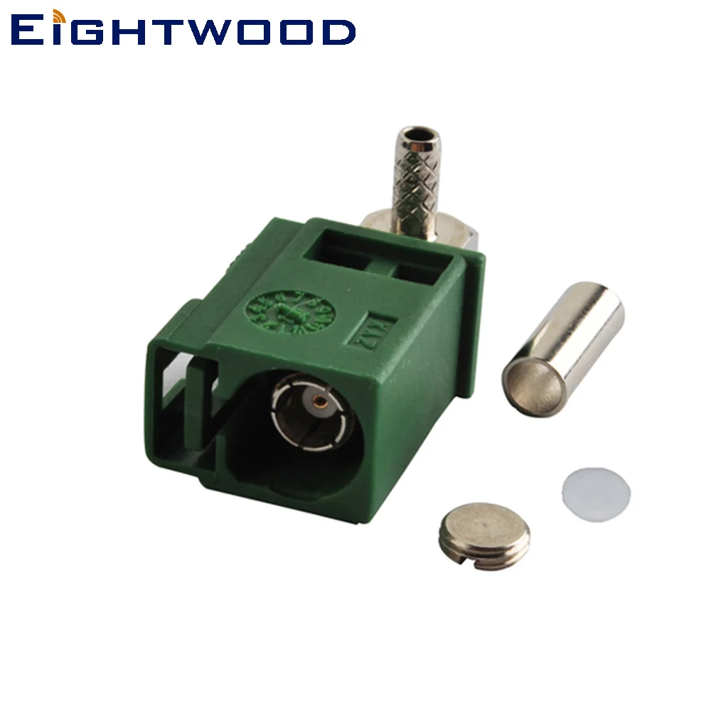 

Eightwood Fakra Crimp Jack Female RF Coaxial Connector Right Angle Green/6002 Car TV1 for RG316 RG174 LMR100 Cables Adapter