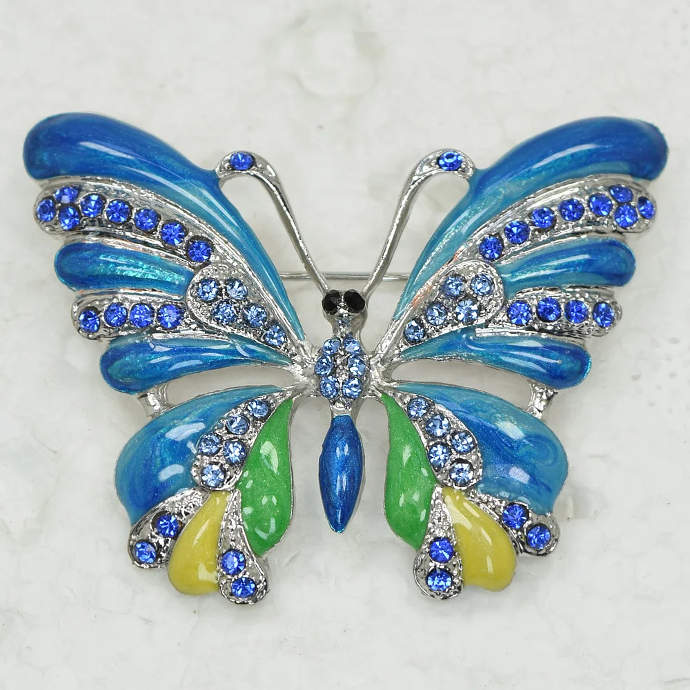 

60pcs/lot Mixed Color (Can Notes Color) Wholesale Fashion Brooch Rhinestone Enamel Butterfly Pin brooches Gift C101158
