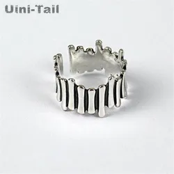 Uini-Tail hot new 925 Tibetan silver old irregular opening ring female creative personality irregular trend geometric ring JZ101