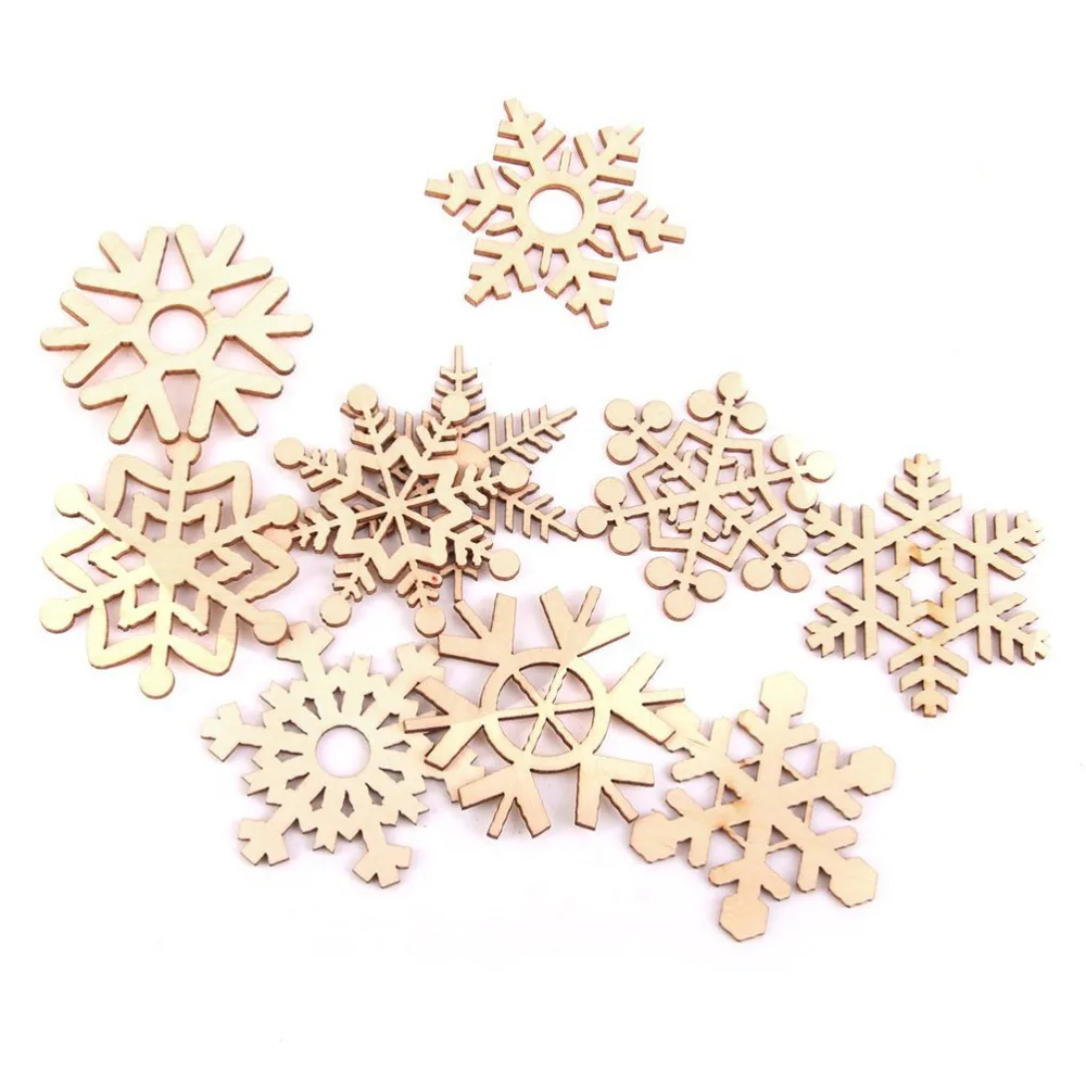 10pcs Christmas DIY Assorted Wooden Snowflake Cutouts Craft Embellishment Gift Tag Wood Ornament for Weding