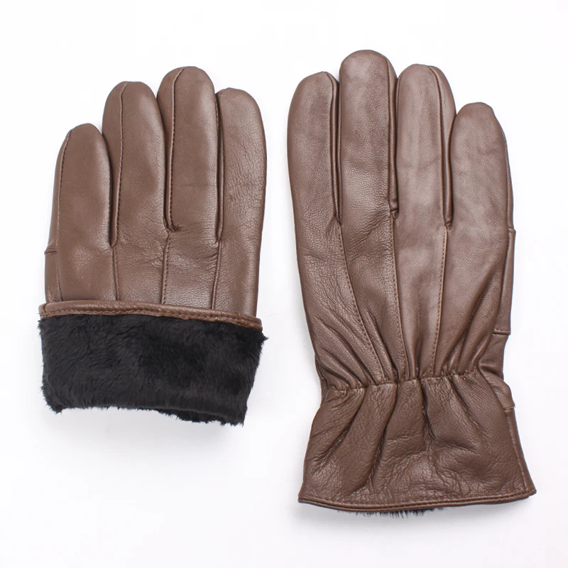 Genuine Leather Gloves New Winter Men Gloves Warm Soft Men\'s Sheep Hair Lining Sheepskin Glove Mittens