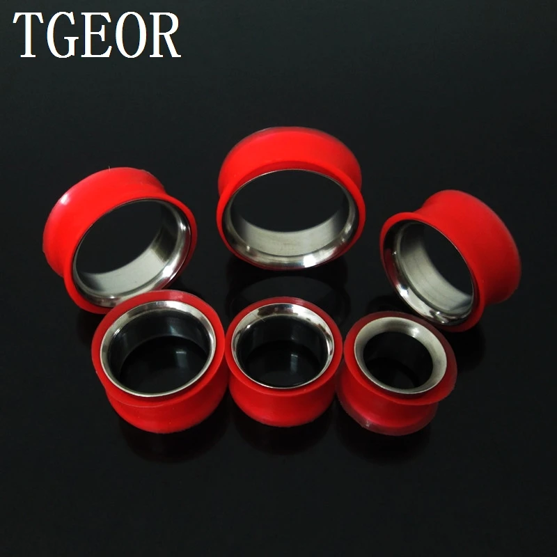 Retail 1pcs double flare silicone and stainless steel mixed colors ear tunnels 100% NEW