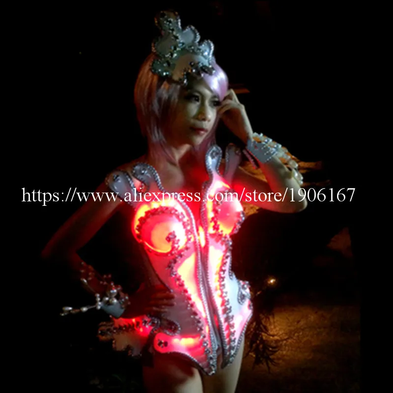 Novelty Led Female Warrior Armor Performance Fashion Show Costumes Singer DJ Clothes Ballroom Luminous Evening Dress