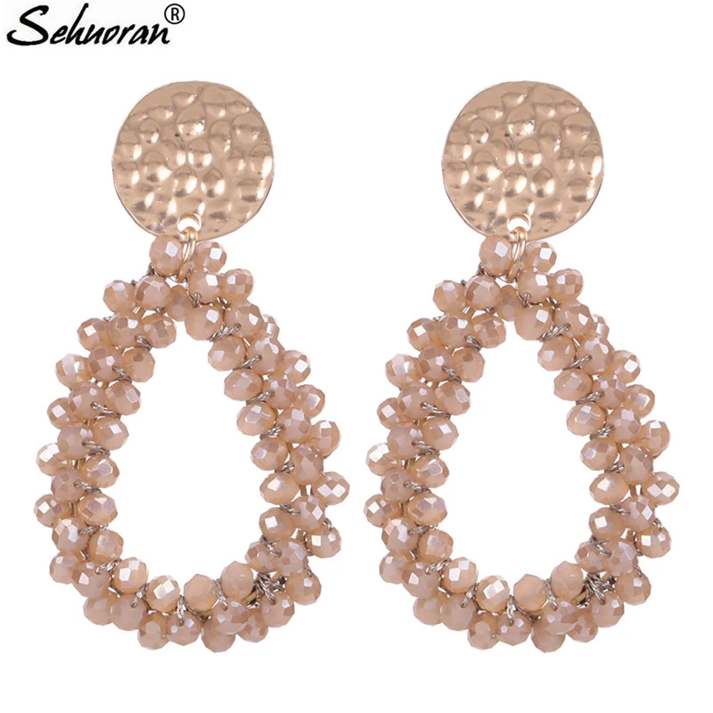 Sehuoran Aretes Drop Earrings For Women Crystal beads Dangle Earrings Statement Earrings Big Oorbellen Fashion Jewerly Brand Ear