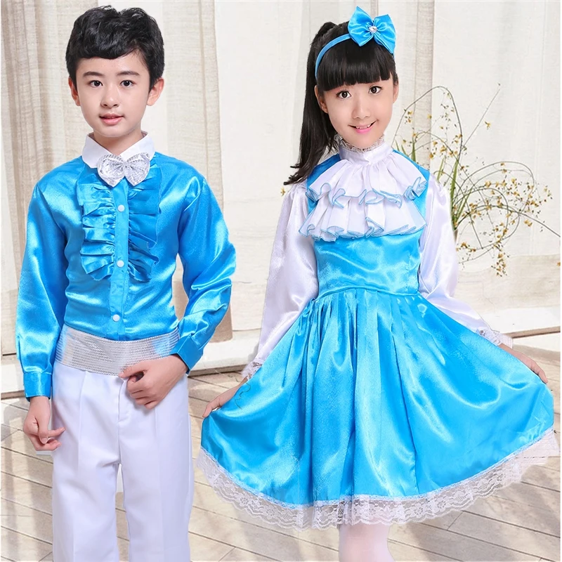 

New Europe Style Children's Chorus Suits Boys Bowtie Baptism White Gentleman Clothes Set Girls Latin Dance Costume