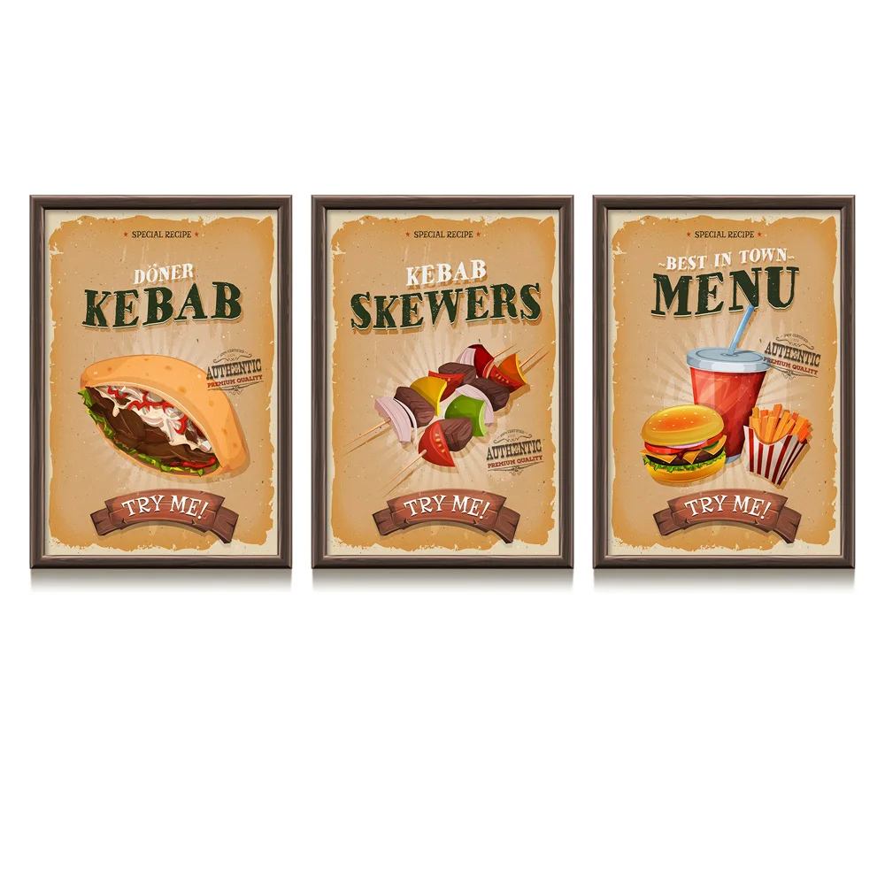 

Sandwich Skewers Hamburger Try Me Quotes Snack Bar Prints Nordic Poster Wall Art Canvas Painting Wall Pictures For Kitchen Decor