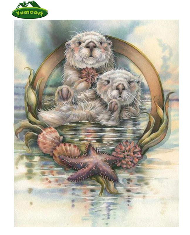 YUMEART Diamond Painting Cross Stitch Sea Lions Animal Picture Rhinestones Needlework Home Decorative 3D Full Diamond Embroidery