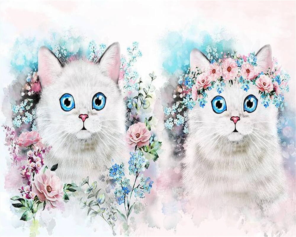 

Custom wallpaper Nordic Simple Cartoon Cat Flower Children's Room Decoration Background Living room Bedroom 3d wallpaper