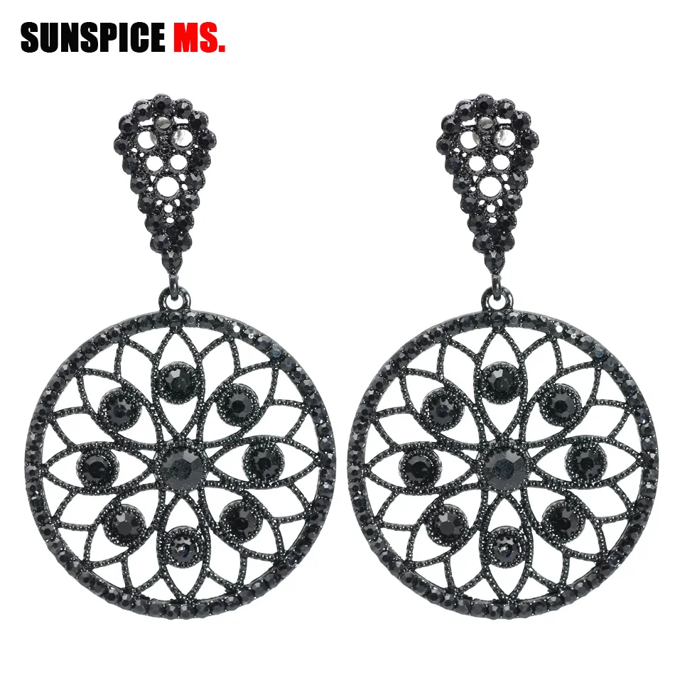 Sunpicems Gothic Crystal Drop Earrings for Women Antique Gold Color Round Big Dangle Earring Greece Bride Jewelry Gift 2020