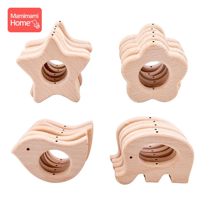 Mamihome 10pc Baby Wooden Animal Teether With Holes Beech Rodent Pacifier Chain Pendant BPA Free Teething Toys Children'S Goods