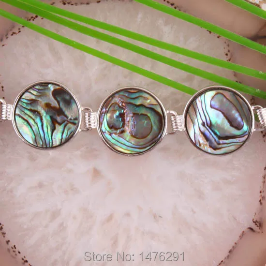 Natural 18x18MM Abalone Shell Wafer Oblate Beads Toggle Bracelet Bangle 1 Strand