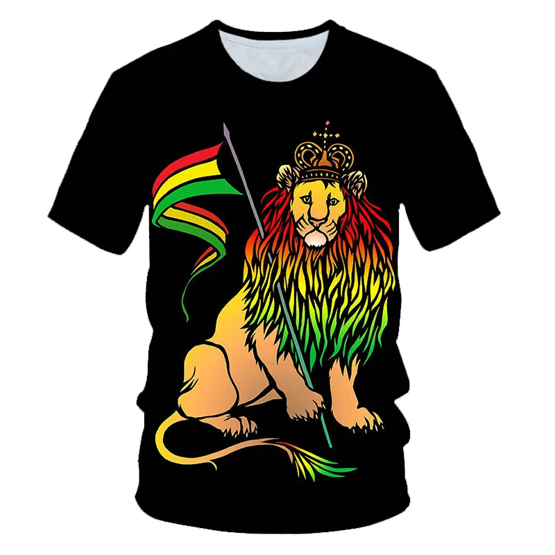 2021 Summer Kids 3D Printing lion Carry Flag Rastafari T-shirt Boys Girls Rasta Rastafarian T shirt Children Party Tshirts 4-20Y