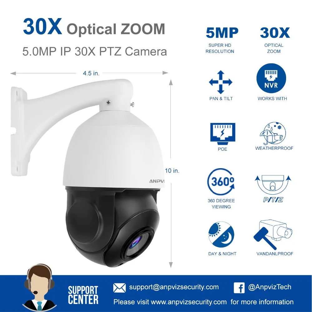 Anpviz 5MP POE IP PTZ كاميرا في الهواء الطلق شبكة سرعة قبة 30X التكبير كاميرا CCTV المراقبة 50 متر الأشعة تحت الحمراء للرؤية الليلية