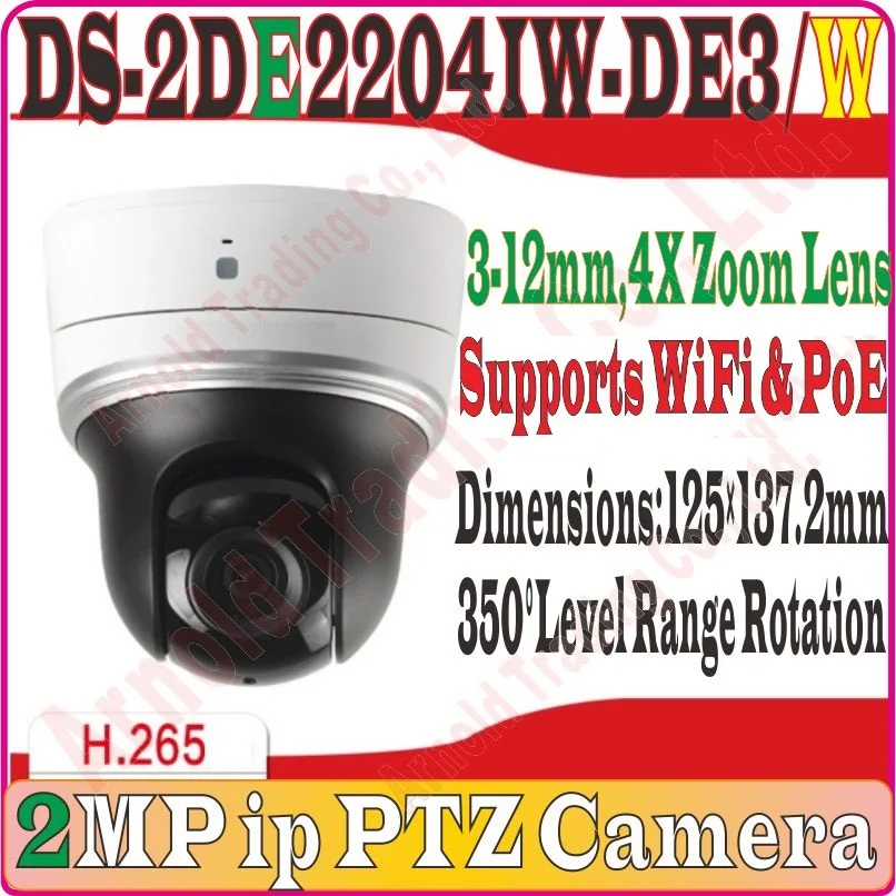 

Chinese-Firmware DS-2DE2204IW-DE3/W 1080P/2MP Mini PTZ IP Camera 3mm-12mm 4X Zoom With IR 30M Support WiFi /PoE/ ONVIF/SD Card