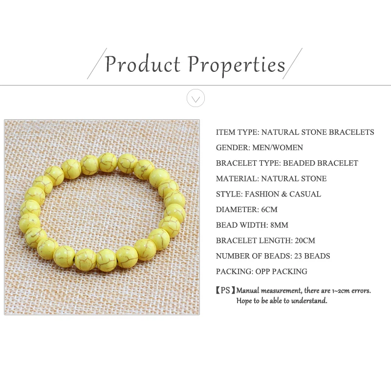 Trendy Yellow Natural Stone Beads Charm Bracelets & Bangles for Women Round Beaded Strand Bracelet Men Jewelry Pulseira Feminina