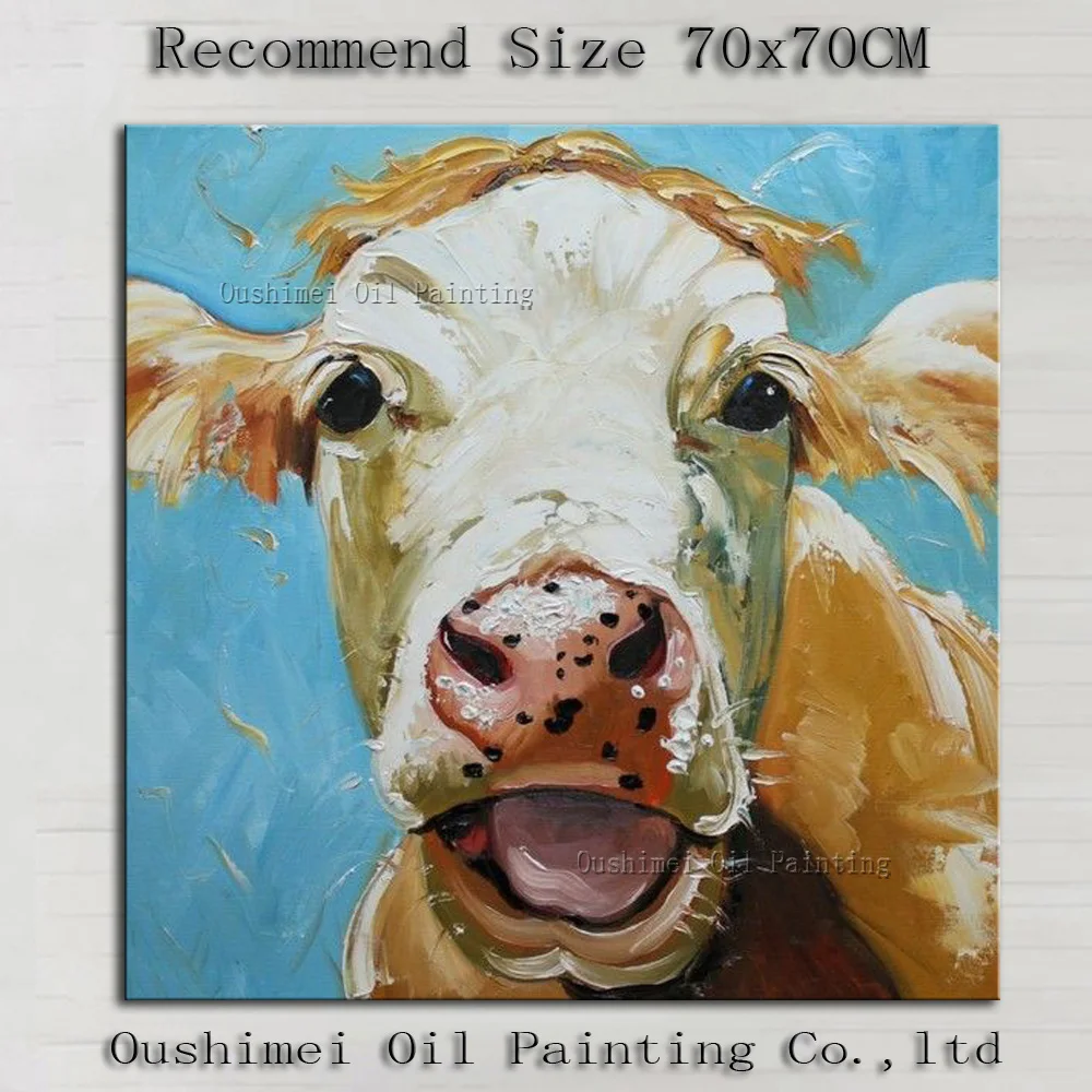 Artist Pure Hand-painted High Quality Modern Dairy Cattle Oil Painting On Canvas Funny Animal Smiling Canvas Painting