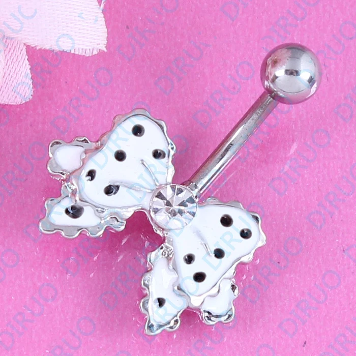 Bow belly button ring fashion navel bar body piercing jewelry 14G Surgical Steel nickel-free