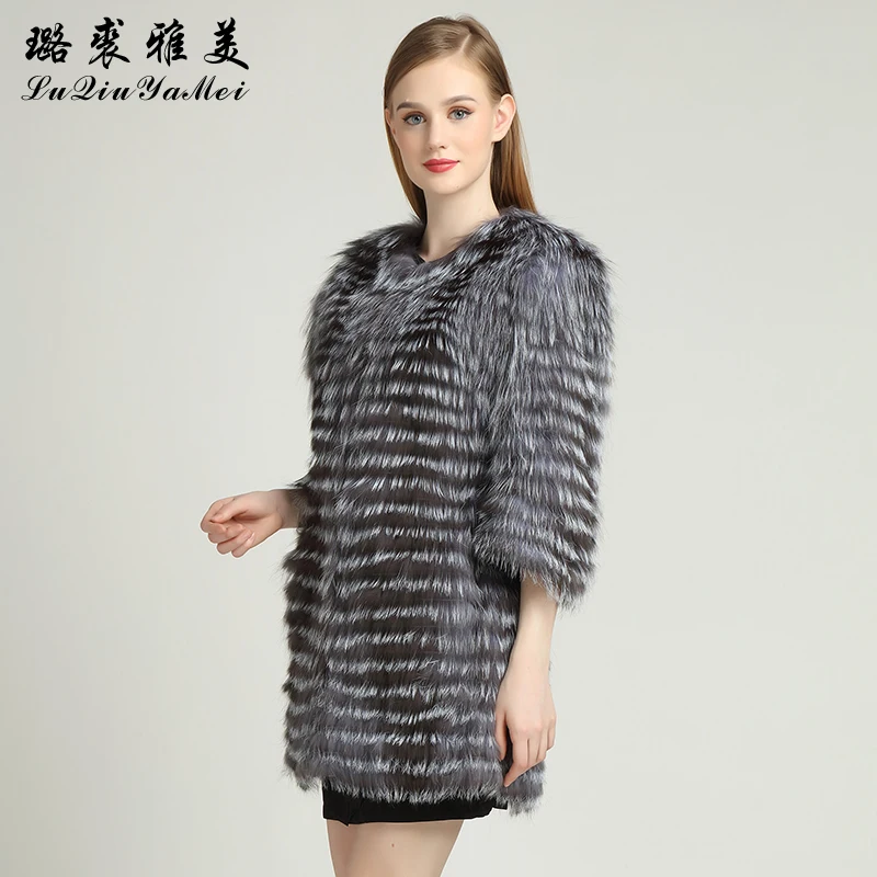 Natural Silver Fox ขนสัตว์สำหรับเสื้อขนเฟอร์ Coat ฤดูหนาวของแท้หนังแจ็คเก็ตเสื้อโค้ทขนสัตว์ผู้หญิงแจ็คเก็ต Slim ลายเสื้อ