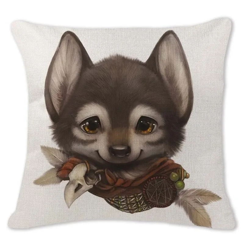 Cartoon Cushion Cover fox Elegant Cute Cutton Linen Throw Pillow Couch Car Sofa Bedroom Home Decor Textile Printed Pillow Case