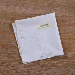 S011 :  1 piece Hand-made hand embroidery  handkie  Drawnwork White Cotton  handkerchief