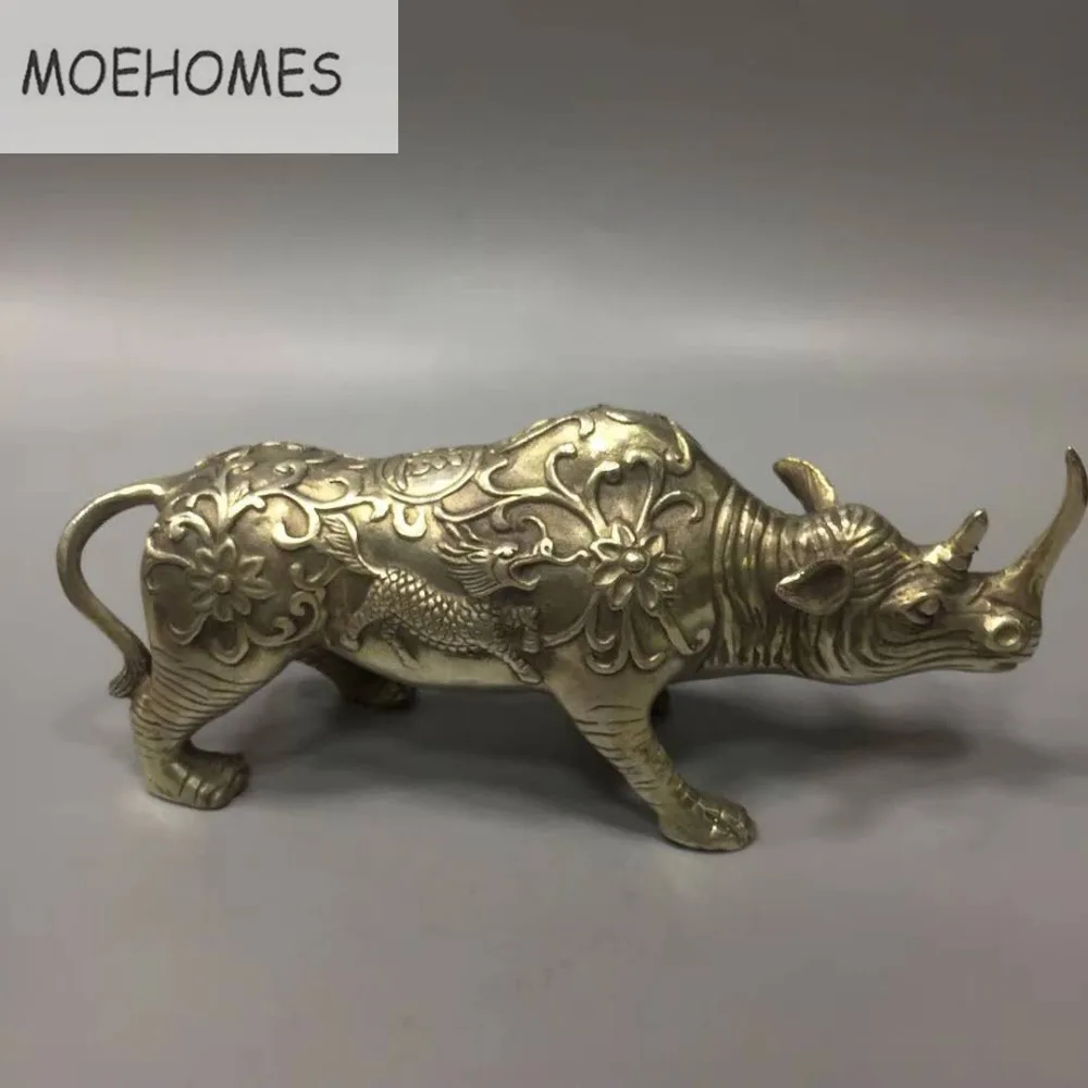 MOEHOMES Collectible Decorated Old Handwork Tibet Silver Feng Shui, rhinoceros, unicorn Statue metal handicraft