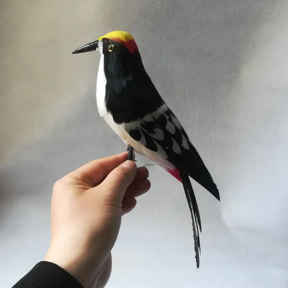 real life Bird feathers woodpecker model large 30cm wood peacker bird garden decoration filming prop toy gift h1450