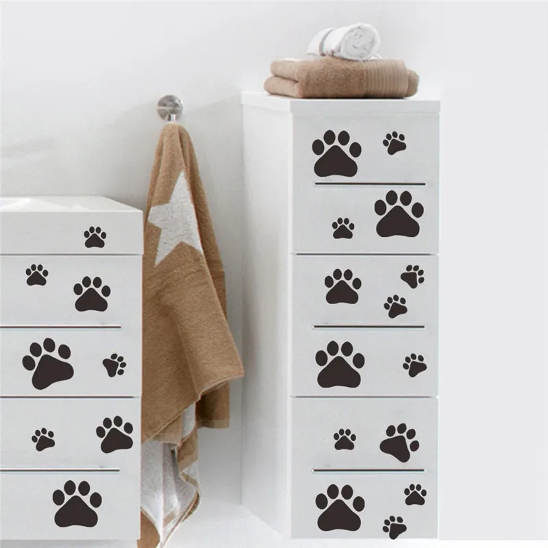 cartoon Dog Cat Walking Paw Print Wall Stickers For Kids Rooms Decal Pet Room Decoration WallArt Bowl Car home decal poster