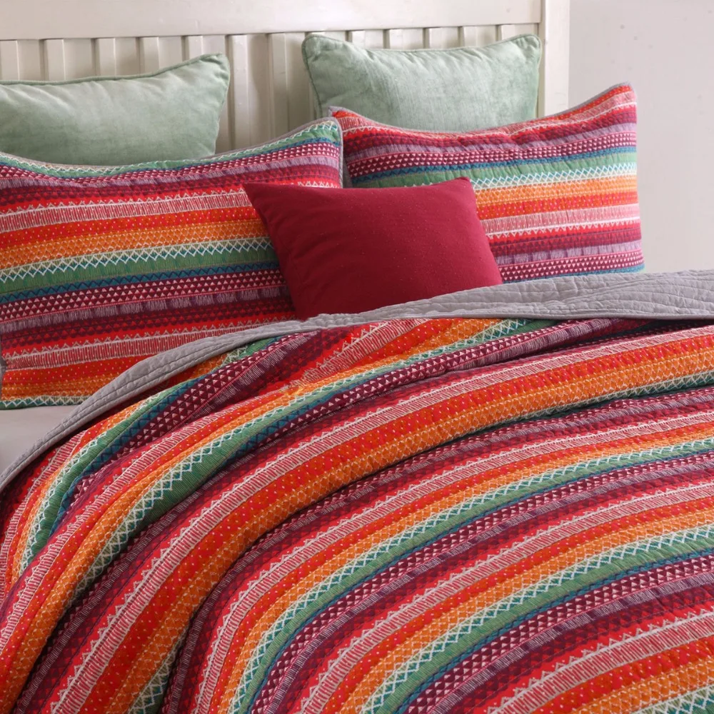 Bohemian Cotton Quilt Set Thicken 3pcs Bedspread on the Bed Quilted Bed Cover Queen Size Rainbow Coverlet Blanket for Bed