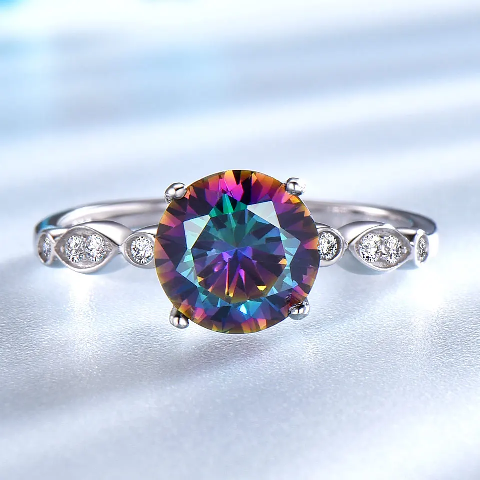 UMCHO Romantic Genuine Rainbow Fire Mystic Topaz Rings Solid 925 Sterling Silver Jewelry Engagement Rings For Women Fine Jewelry