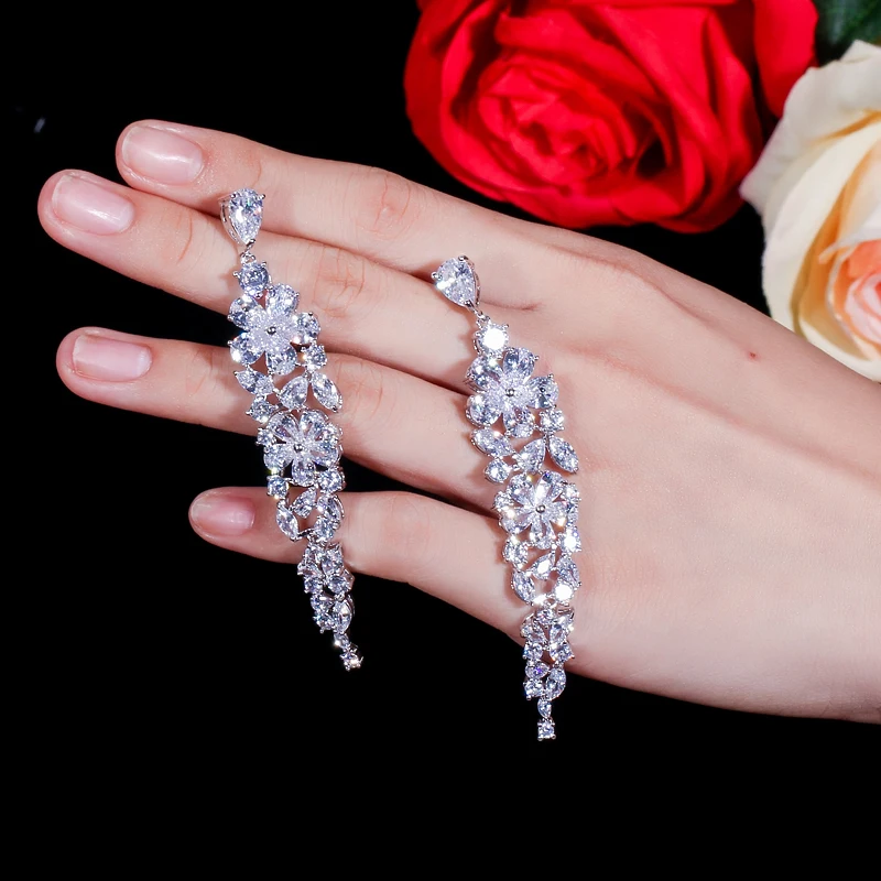 

Pera элегантные 82 мм капли воды блестящие кристаллы CZ модные женские серебряные длинные висячие серьги для выпускного вечера подарок ювелирные изделия E014