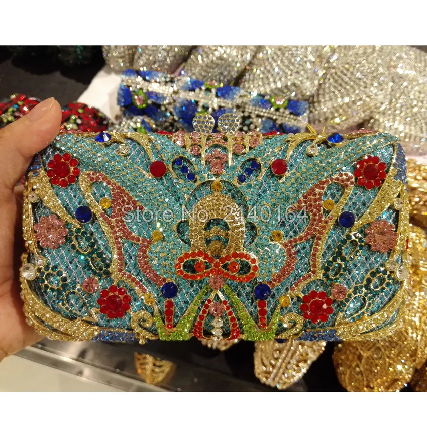 Elegant Evening Dress Bag Crystal Bling Party Clutch Purse Casual Small Bolsas Feminines  with Chian Handbag 88624