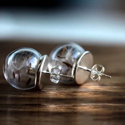 Pendientes de diente de león con burbujas de cristal para mujer, aretes de cúpula de cristal, regalo en botella, 20MM, 2 pares