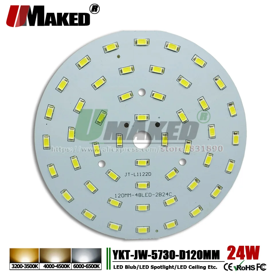 

UMAKED 24W 120mm SMD 5730 Downlight PCB Bulb Lamp Spotlight LED Source Install led Chips Aluminum Lamp plate Warm/Natural/White