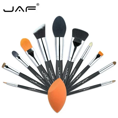 10Sets/lot JAF Professional 12 PCS Makeup Brushes & Tool Set Unique Fuctions Cosmetic Complexion Sponge Polyester Zipper Case