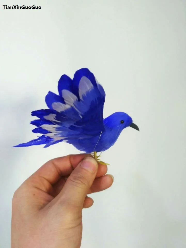 about 12x15cm white&blue feathers bird hard model foam &feathers spreading wings bird decoration prop,craft gift s1291