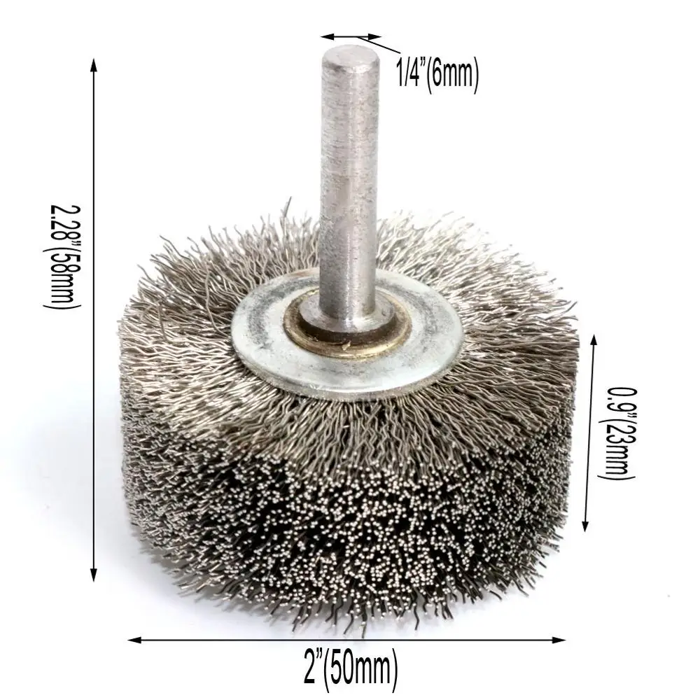 2 "zoll Breites Gesicht Draht Rad Conflex Pinsel Für Bohrer Runde Schaft Stahl Gewellt Draht 2" Durchmesser 0,0118 "draht Durchmesser 1/4" Schaft