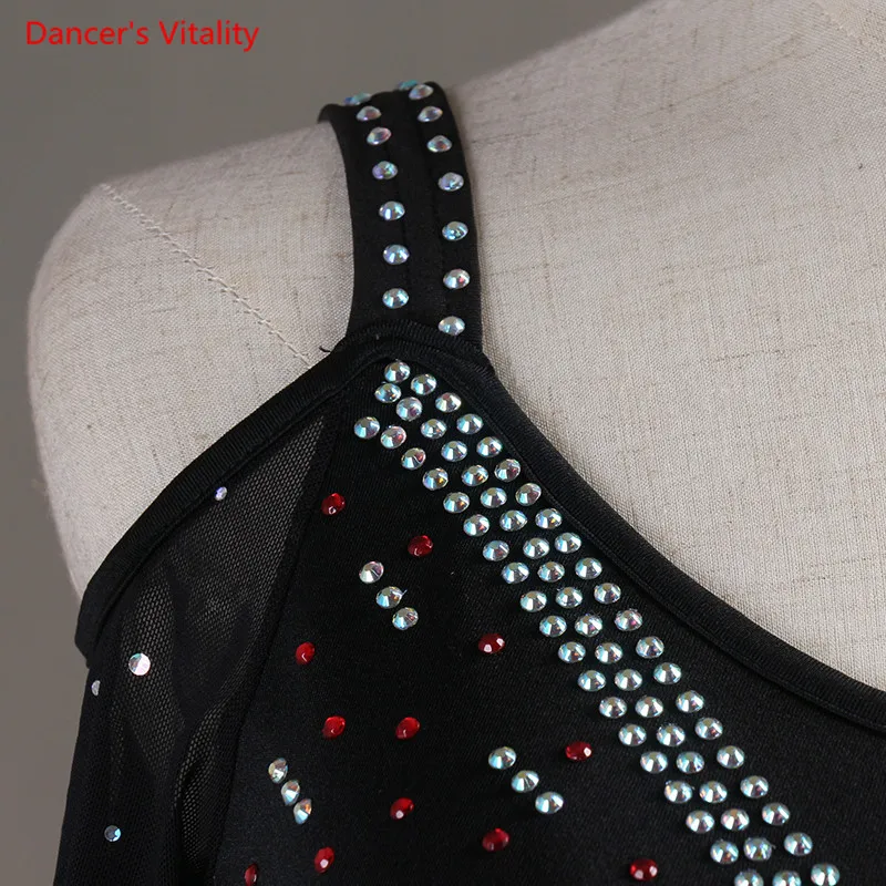 Custom Made Competition Latin/Women/girls Dance Dress Rumba Skirt Ballroom stage Costumes Long sleeve Rhinestone Dance Dress