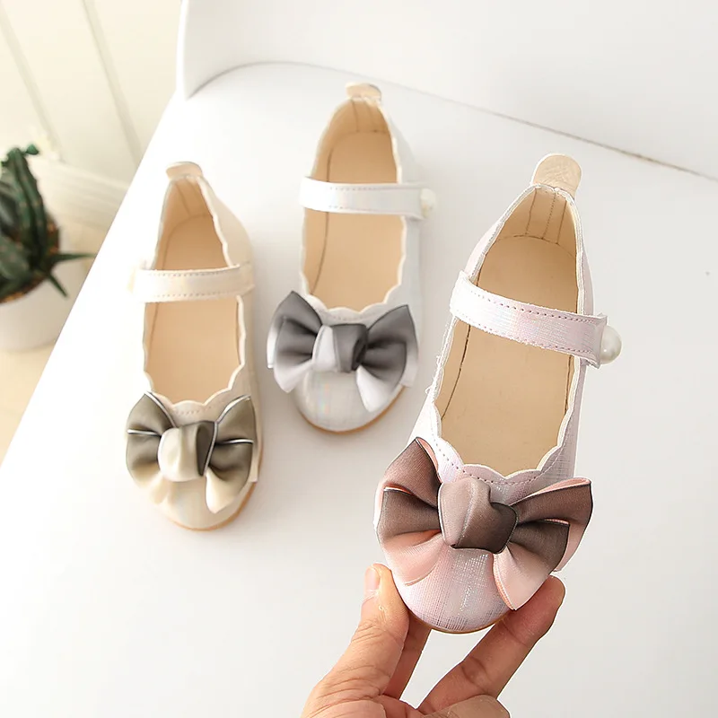 Spring Childrens Bow Leather Shoes Little Girls Kids Dress Party Wedding School Prinses Shoes Girls Flat Shoes A967