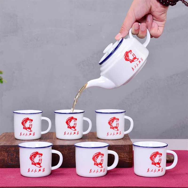 Ceramic Kung Fu tea set antique tea cup nostalgia imitation enamel tea set custom gift a pot of six cups