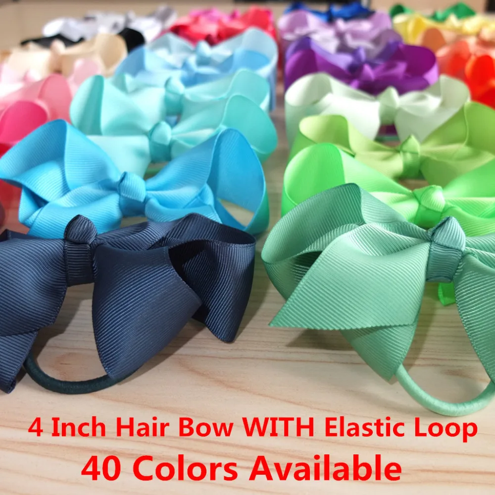 40 Colors Available 4 inch Hair Bow with Elastic Bands Bobble Loops Kids Girls Ponytail Holder Bows Boutique Hair Bobble bows