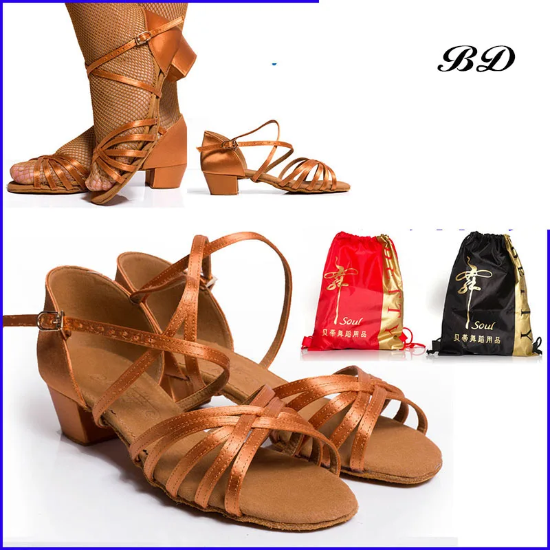 BD 603 Children DANCE SHOES Latin Shoes Ballroom Shoe Modern JAZZ Girl Student Low Heel 4.5 CM BLACK COLOR 25-39 SIZE ExercisE