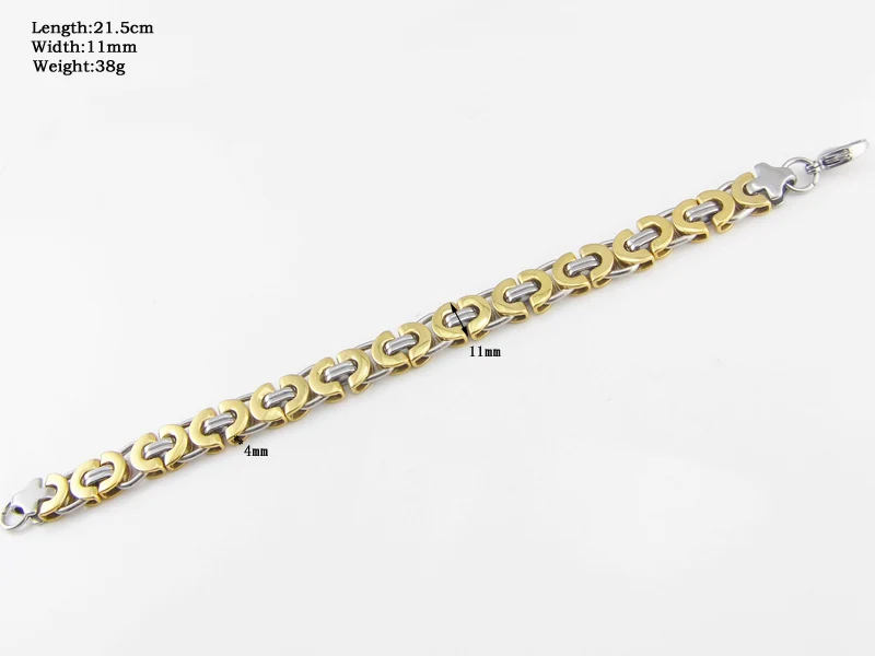 Length 21.5 cm Wide 11mm Fashion  Men\'s Jewelry Stainless Steel Silver Color/Gold Byzantine Bracelet