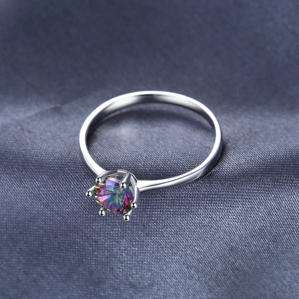 JewelryPalace  Natural Rainbow Mystic Quartz 925 Sterling Silver Ring for Women Solitaire Gemstone Jewelry Engagement Ring