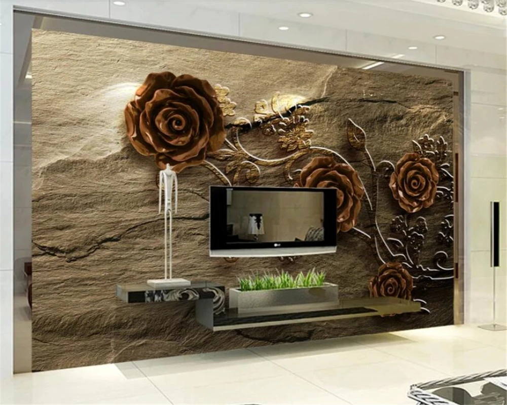 

beibehang Custom murals wallpaper embossed rose marbled sandstone peonies TV background wall 3d wall paper papel de parede