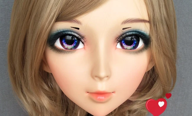 (Ying-5)Female Sweet Girl Resin Half Head Kigurumi BJD Eyes Crossdress Cosplay Japanese Anime Role Lolita Mask With Eyes And Wig