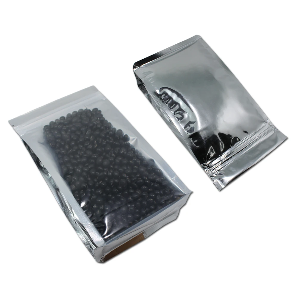 25pcs Clear Silver Aluminum Foil Zipper Bag Packaging Stand Up Pouch Side Gusset Zip Lock Resealable Tea Dried Fruit Beans