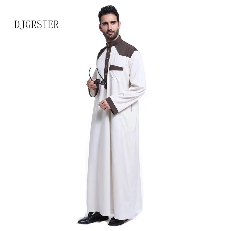 DJGRSTER-Ropa musulmana para hombre, Kaftan, Jubba, Thobe, Abaya blanca, árabe, islámica