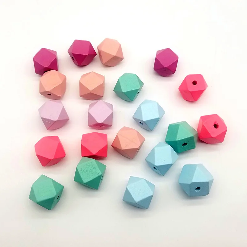 20/30PCS 15/20mm Colorful Geometric Faceted Octagonal Wood Beads 16-Sides Mixed Color Polyhedron for DIY Wooden Handmade