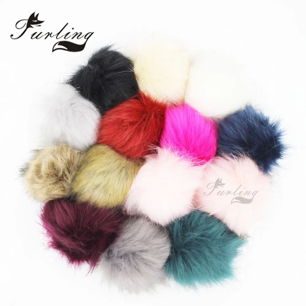 Furling 12pcs DIY Fluffy Faux Fur 11cm Pom Pom Ball with Press Button for Baby Girl Pom Beanie Hat Decoration Accessories