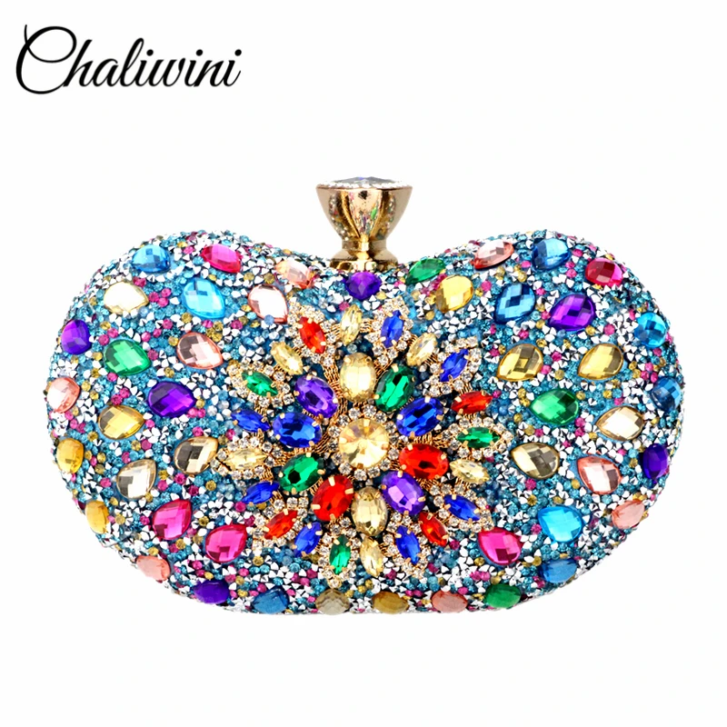 Chaliwini – pochette de soirée en diamant pour femmes, sac à main à deux côtés, motif Floral, sac à bandoulière multi-cristal, sac de mariage,